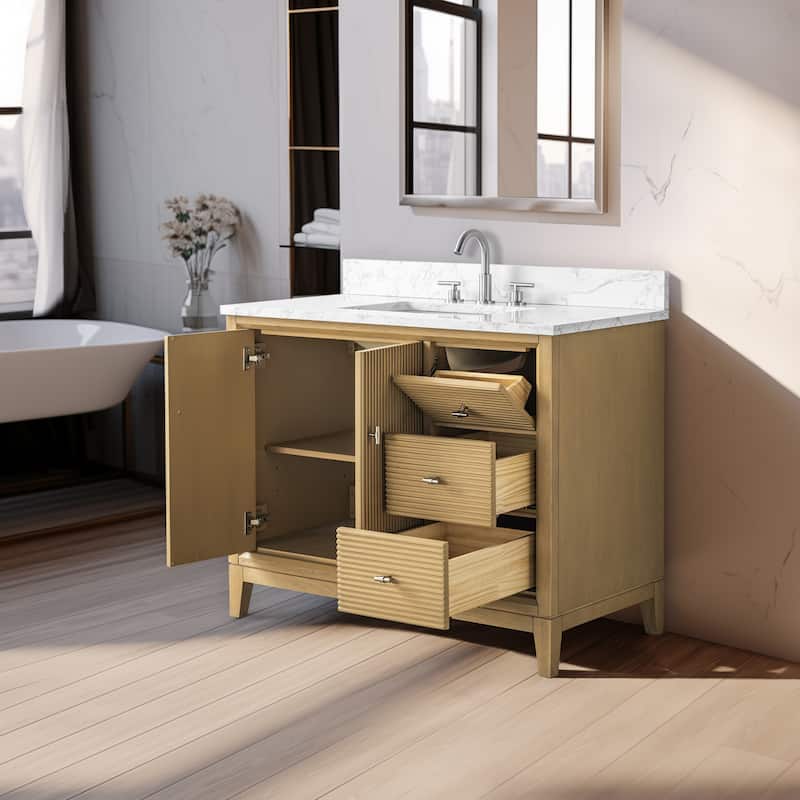 Vanity Art 42" Freestanding Bathroom Vanity with Engineered Marble Top and Sink