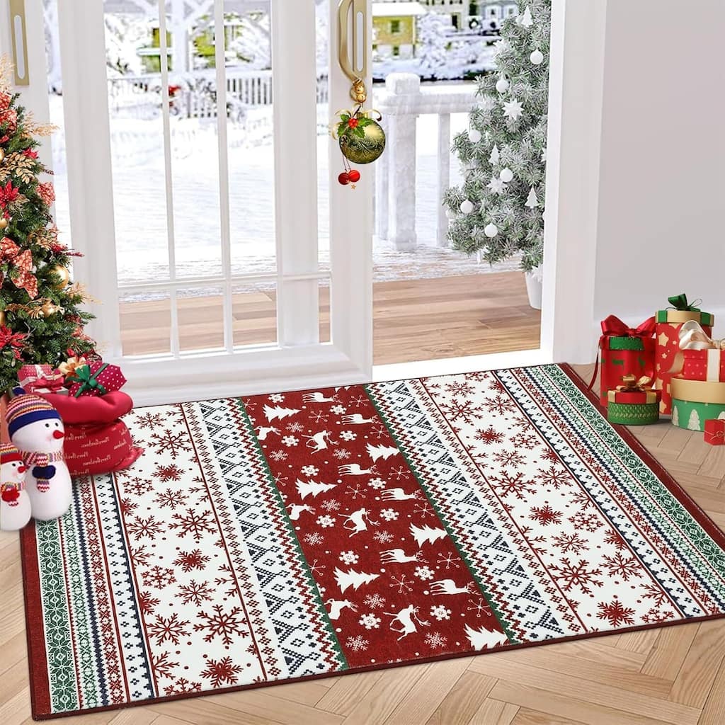 Washable Vintage Boho Christmas Area Rug, Low Pile - 1'6" x 2'6"
