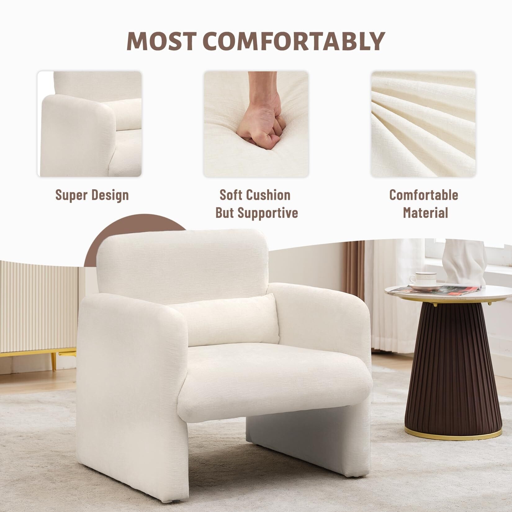 Single Sofa Chair, Reading Chair for Bedroom, Cozy Chenille