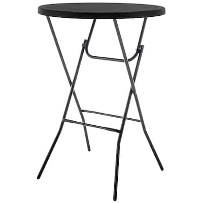 BTEXPERT Black 2.63 Foot Round Plastic Bar Height Folding table For Patio Dining Wedding Party Home Indoor Outdoor