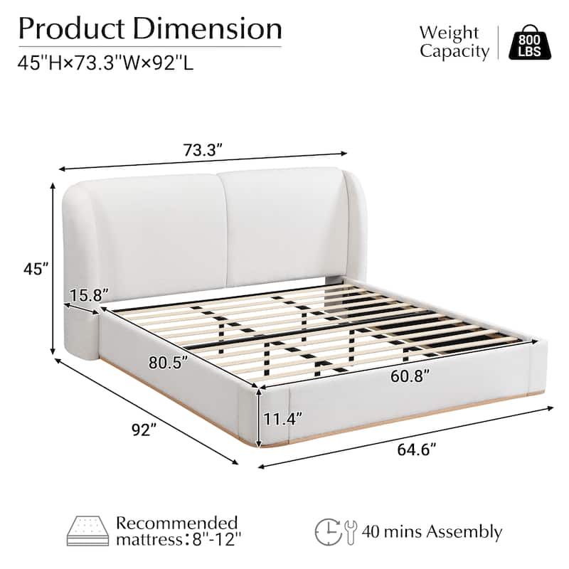 Christopher Knight Home - Valerian Boucle Upholstered Platform Bed with Double-Pillow Headboard