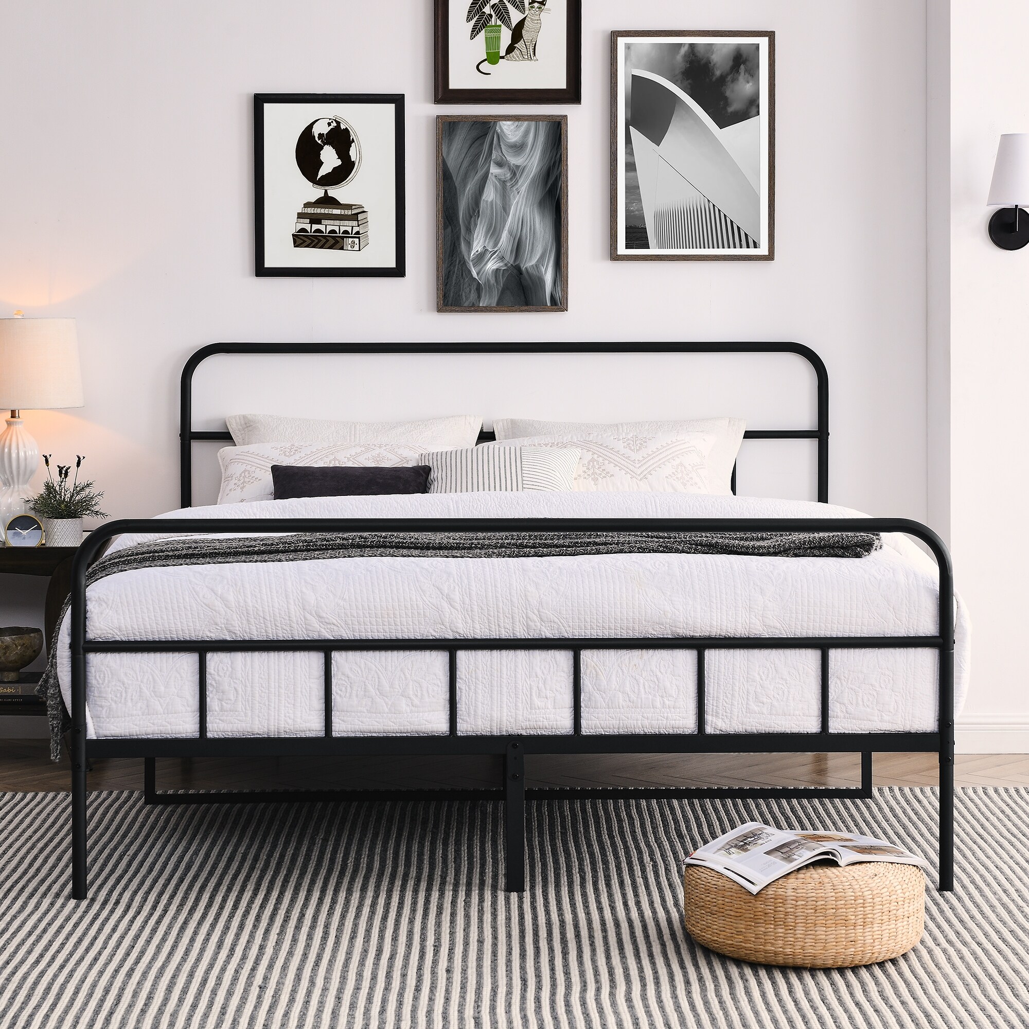 Minimalist Metal Bed Frame Iron Slat Support Metal Platform Bed Frame for Bedroom Dorm Square Tube Frame Design King Black Bed Bath Beyond 39490471