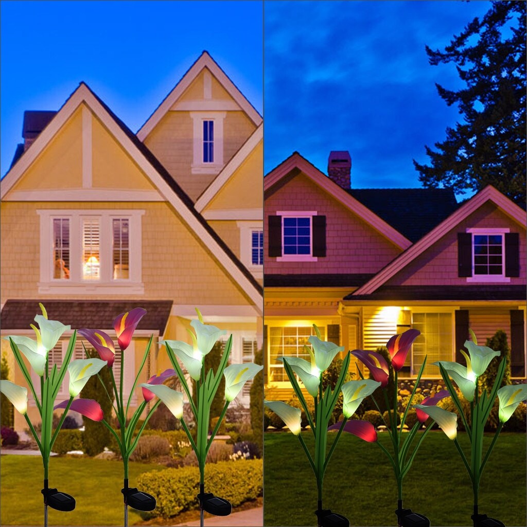 3 Pack Solar Lights Outdoor Garden Stake Flower Lights LED Total 12 Calla lily Flower