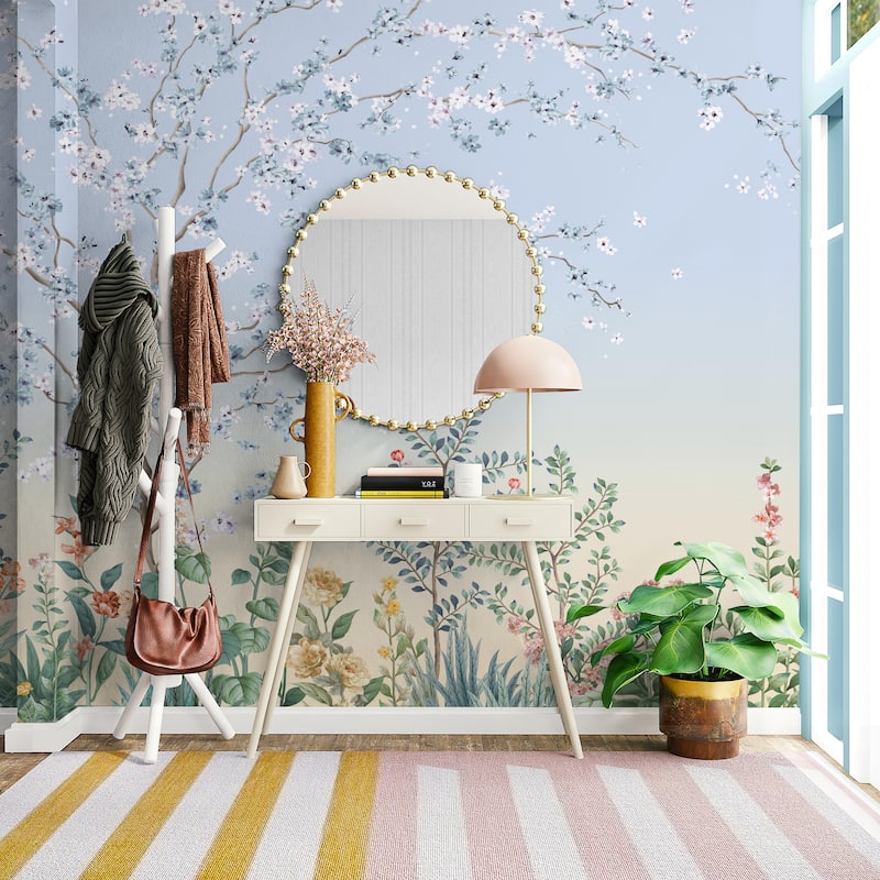 Blossom Pastel Garden Wallpaper Mural - Blue - W:204" x H:110"