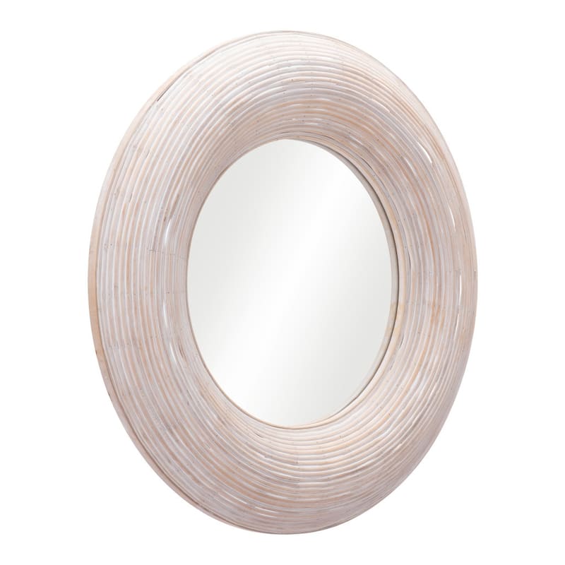 HomeRoots 32" Beige Round Framed Accent Mirror - 31.5' X '31.5' X '2.6