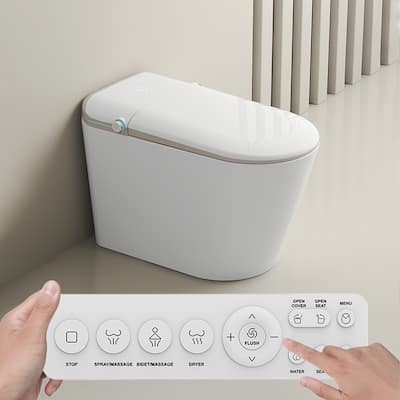Yulika Elongated Smart Toilet Bidet in Auto Open, Auto Flush Heated Seat and Warm Air Dryer - gold