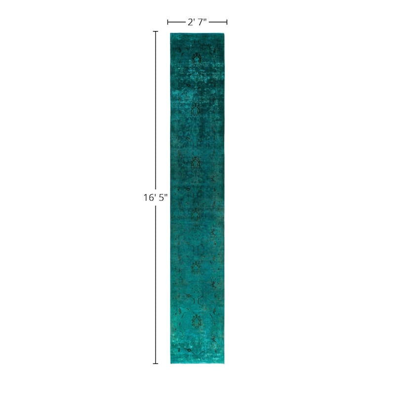 Overdyed One-of-a-Kind Hand-Knotted Area Rug - Green - 2' 7" x 16' 5"