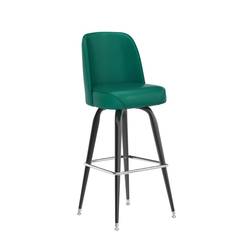 Metal Barstool with Swivel Vinyl Upholstered Bucket Seat and Footrest - 18.5"D x 18.5"W x 42.5"H - Green