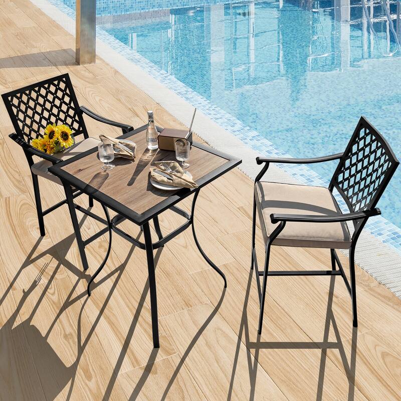 3PCS Patio Bar Table Set Outdoor Square Bistro Square Dining Table Set