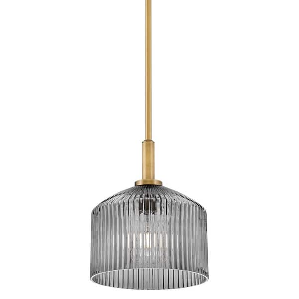 slide 2 of 7, Lark 83727 Lisette 1 Light 9" Wide Mini Pendant with Ribbed Glass Lacquered Brass / Smoked