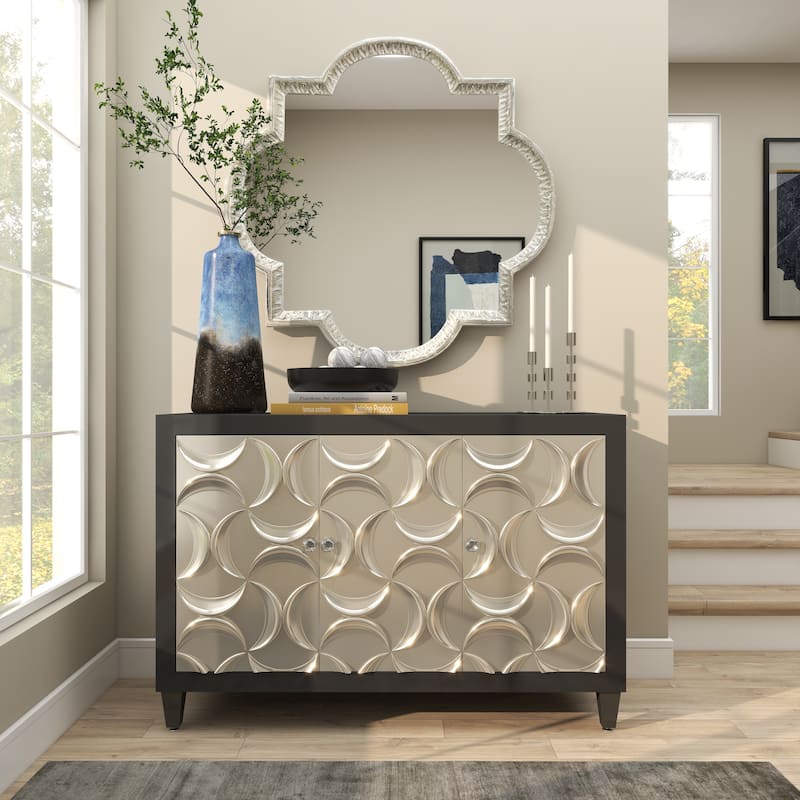 Aluminum Metal Quatrefoil Engraved Room Wall Mirror - Gray - Roche River Decor