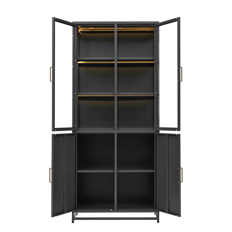 76.75'' Tall Display Cabinet w/Double Glass Doors Steel Curio Cabinet