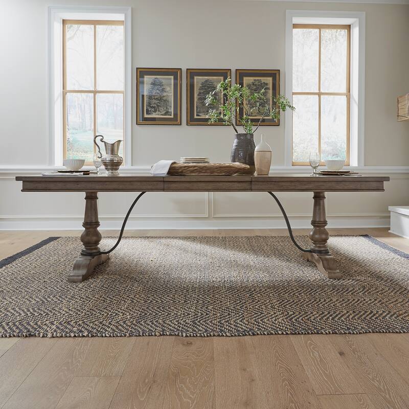 Americana Farmhouse Dusty Taupe Trestle Table Set with Dining Chairs Various Options