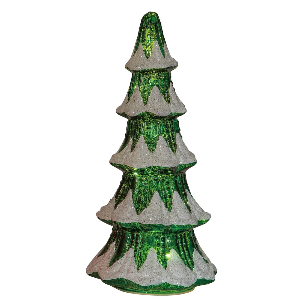 Transpac Glass 12 in. Green Christmas Light Up Antique Style Tree Decor