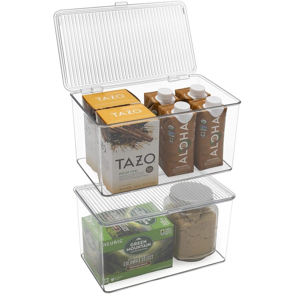 BINO l Plastic Storage Bins l THE HOLDER COLLECTION l 4-Pack, Medium  Multi-Use Clear Containers for Organizing with Built-in Handles l Pantry