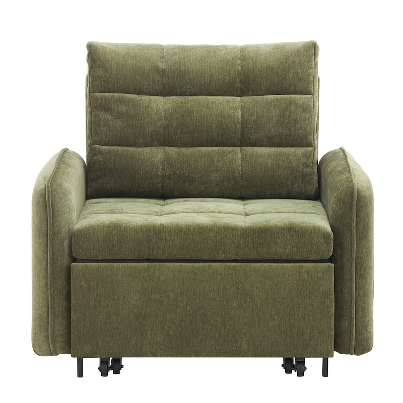 3-in-1 Chenille Accent Chair Convertible Sleeper Sofa Bed, 80" Extra Long Pull-out Chair Bed with USB and Type-C Ports