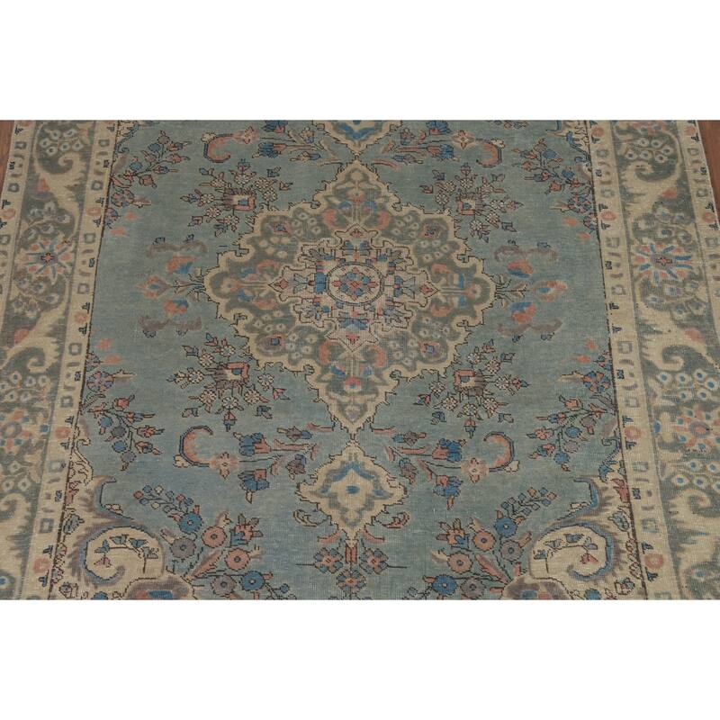 Light Blue Traditional Tabriz Persian Area Rug Handmade Wool Carpet - 6'5"x 9'5"