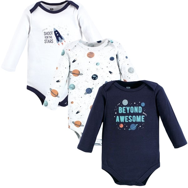 slide 1 of 1, Hudson Baby Infant Boy Cotton Long-Sleeve Bodysuits, Space 3-Pack 0-3 Months - Space 3-Pack