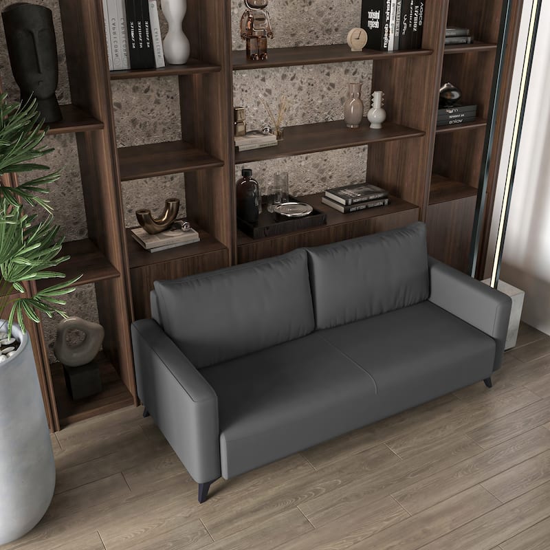 Inno 3 Seater Modern Leather Cozy Sofa in Solid Wood Frame and Stainless Steel Legs with Detachable Back Cushions