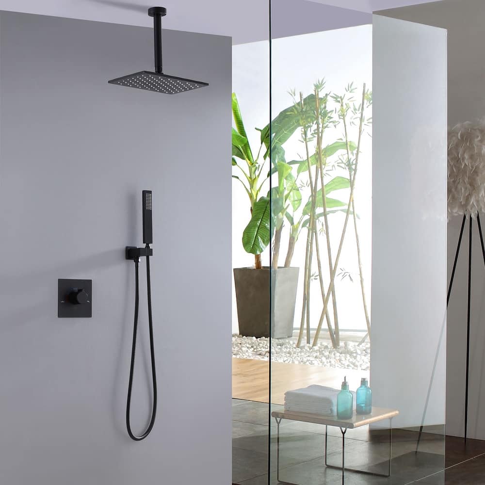 Ceiling Mount Shower System With Handheld Shower Faucet Set With Rough-in Valve Rainfall Modern Shower Head Combo Kit Trim Set