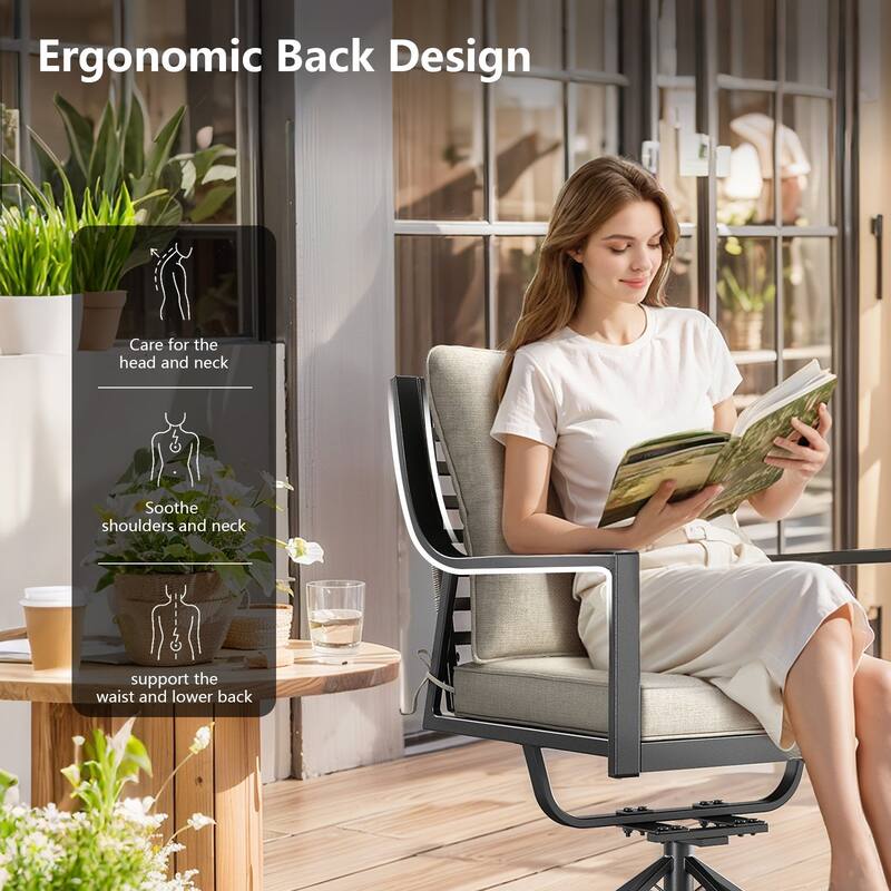High Back Outdoor Swivel Chair Patio Chairs Set of 2