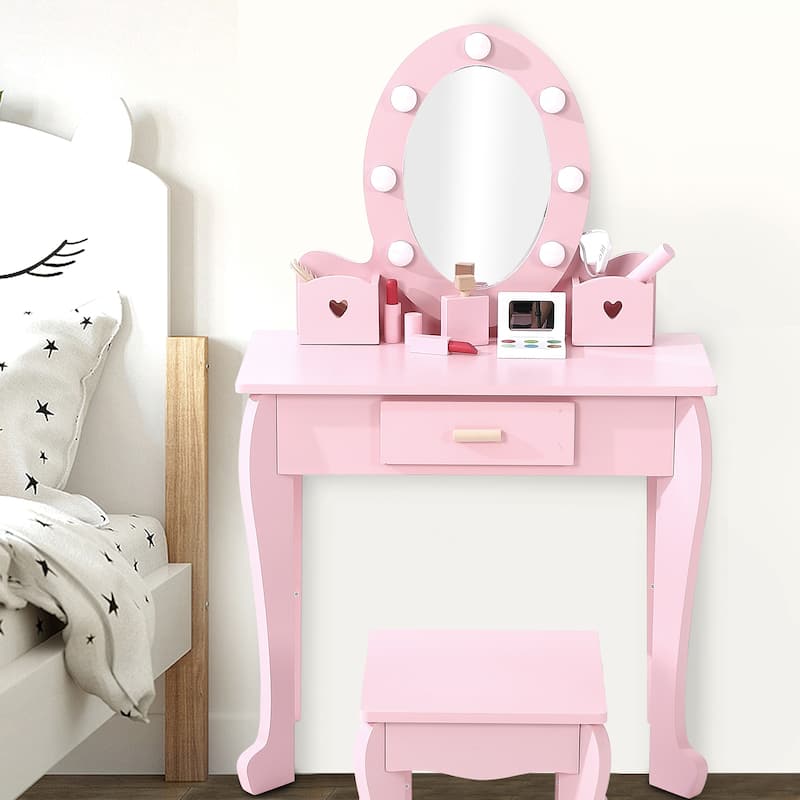 Kids Vanity Set with Mirror and Drawer for Ages 4-9