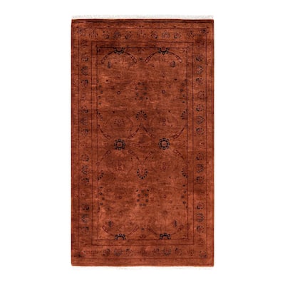 Overton Hand Knotted Wool Vintage Inspired Modern Contemporary Overdyed Brown Area Rug - 3' 2" x 5' 7"