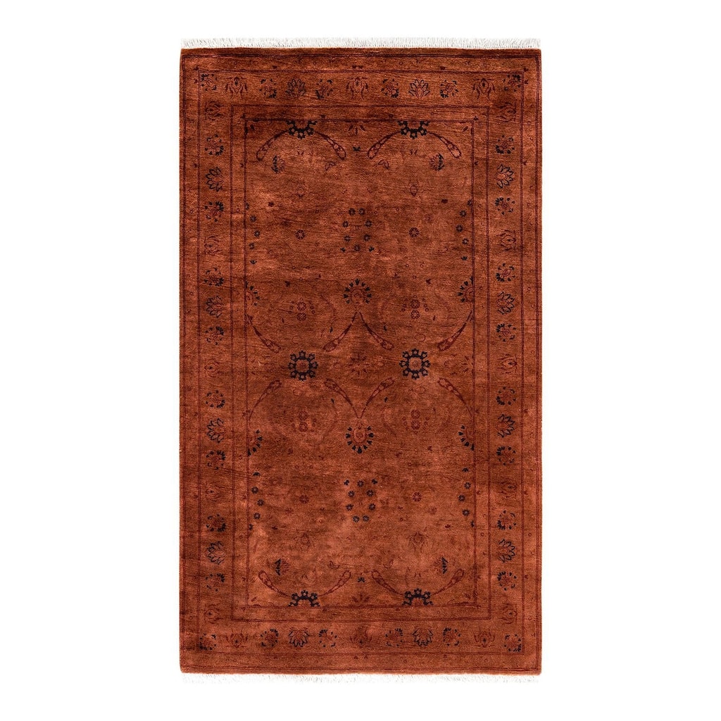 Overton Hand Knotted Wool Vintage Inspired Modern Contemporary Overdyed Brown Area Rug - 3' 2" x 5' 7"