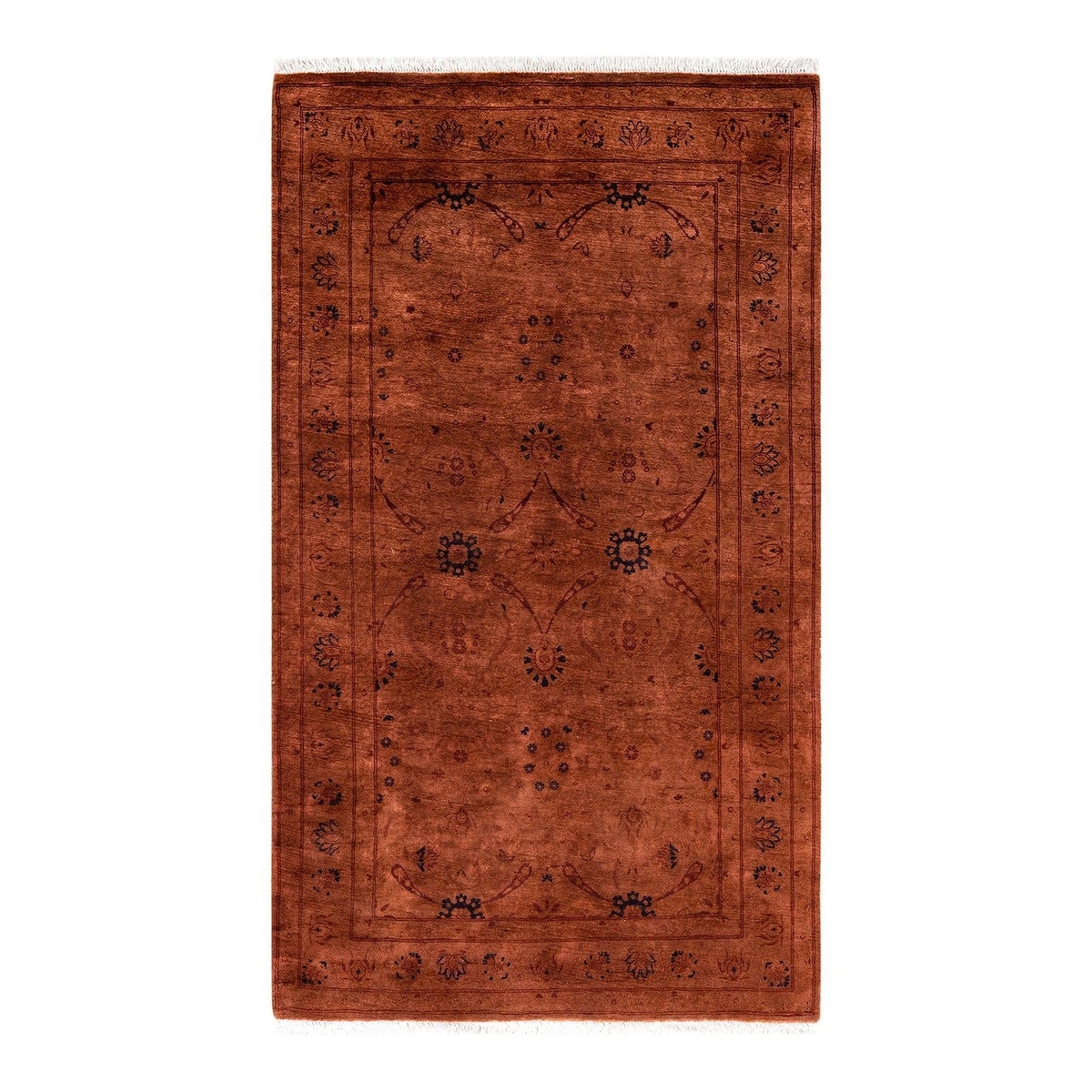 Overton Hand Knotted Wool Vintage Inspired Modern Contemporary Overdyed Brown Area Rug - 3' 2" x 5' 7"