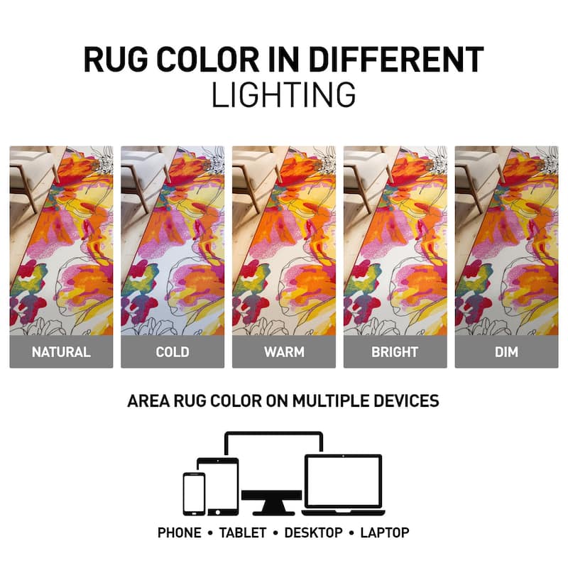 World Rug Gallery Modern Bright Flowers Non-Slip Area Rug Multi