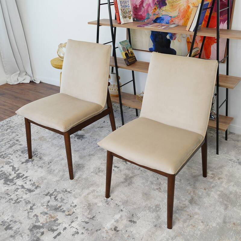 GDFStudio - Monza Modern Velvet Dining Chair with Solid Wood Legs & Armless Mid-Century Silhouette, Set of 2 - 24.4" - Beige,Brown