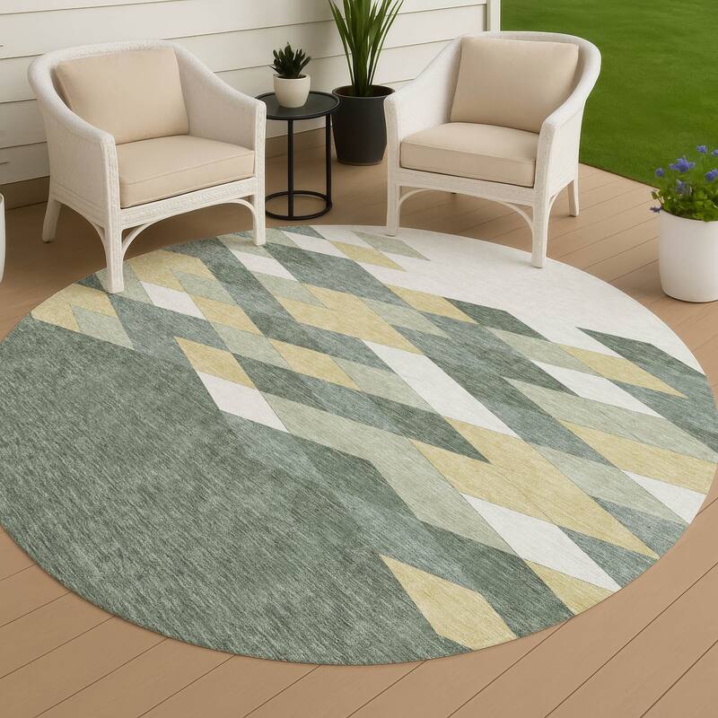 Machine Washable Indoor/ Outdoor Modern Avo Chantille Rug - Basil - 8' x 8'