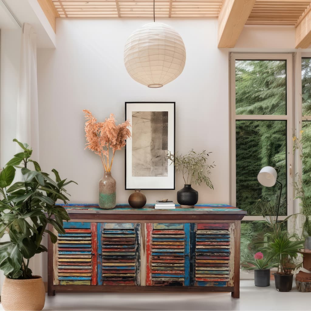 Chic Teak Chest / Media Center with 4 Doors made from Recycled Teak Wood Boats