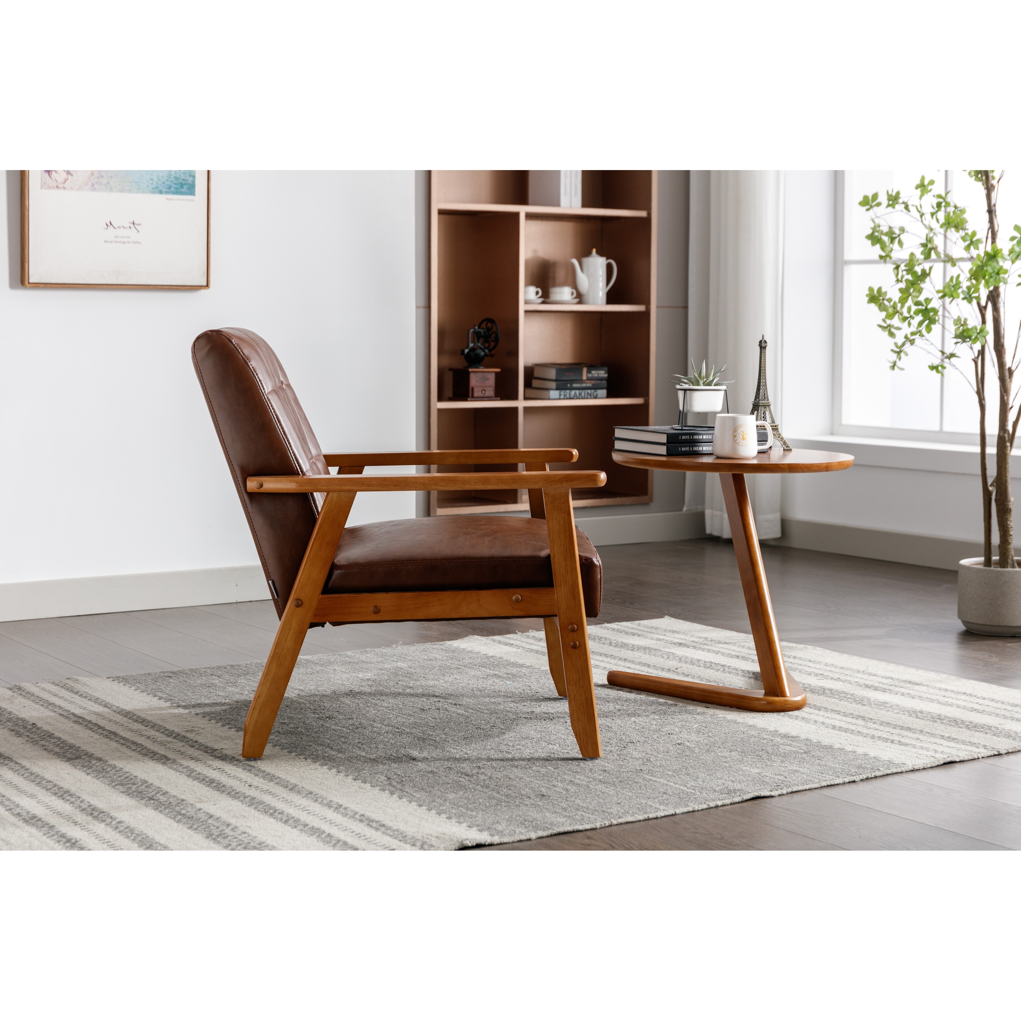 PU Leather Accent Chairs Modern Arm Chairs Solid Plywood Frame