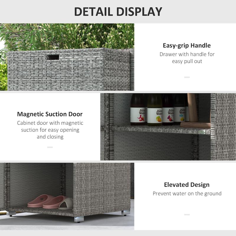 Outsunny Outdoor Towel Rack & Pool Toy Cabinet / Hot Tub Accessory Storage, Freestanding Waterproof PE Rattan Wicker