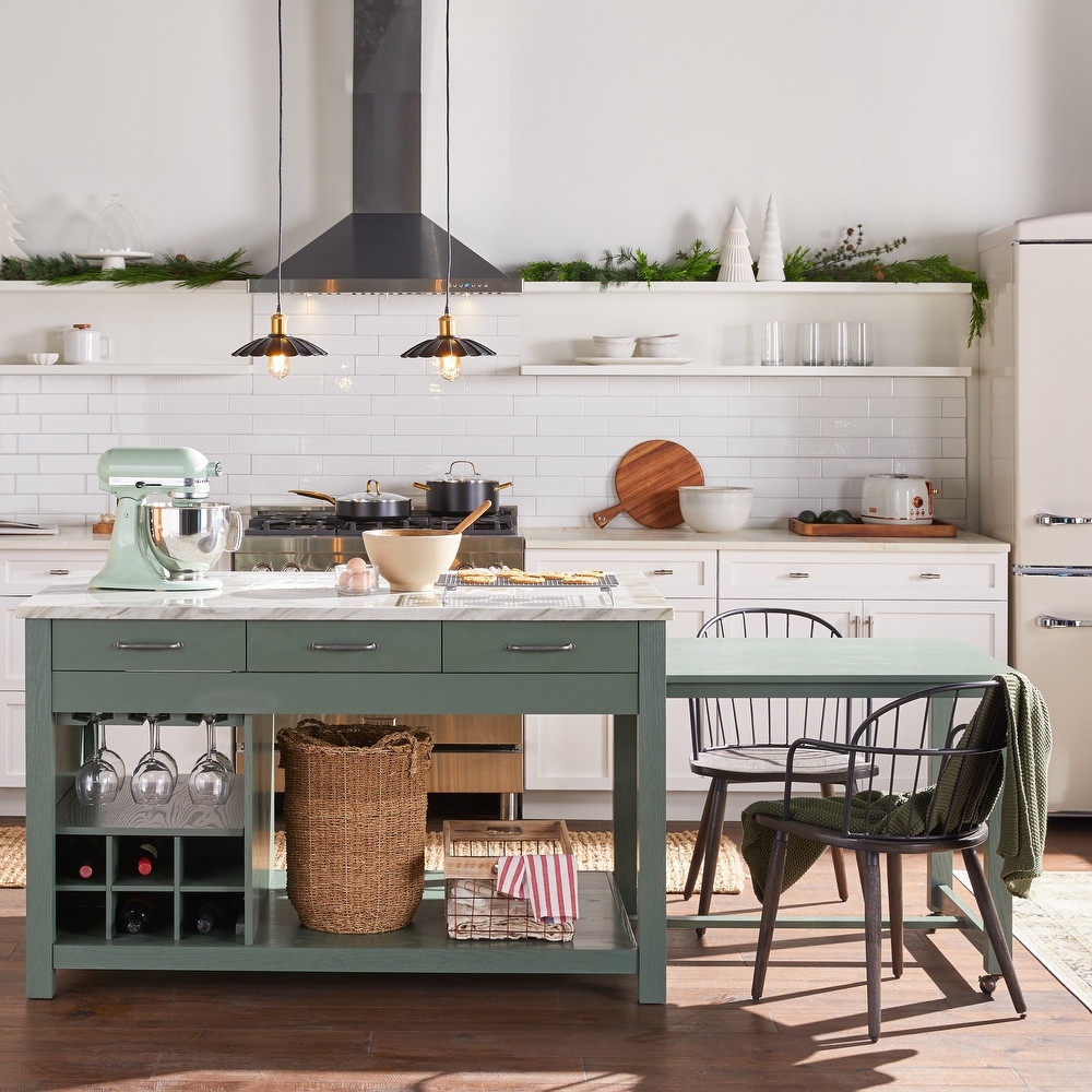 Sage Black Wood Kitchen Cart With Cupboard