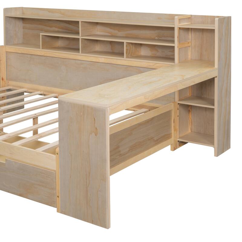 Modern Wooden Multi-functional Daybed with Storage Shelves and Drawers