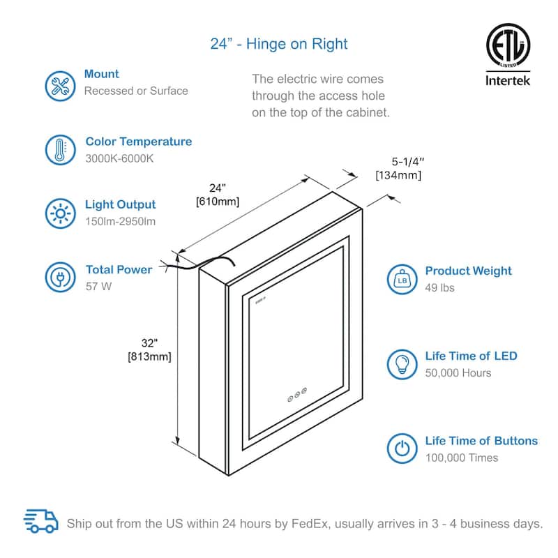 LED Medicine Cabinet with Amplified Mirror and Defogger