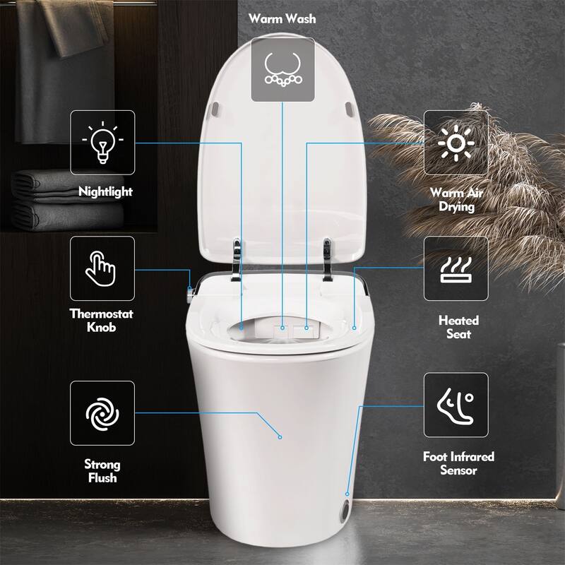 Merax Elongated Bidet Toilet with Heated Seat, Dryer and Warm Water, Remote Control - White
