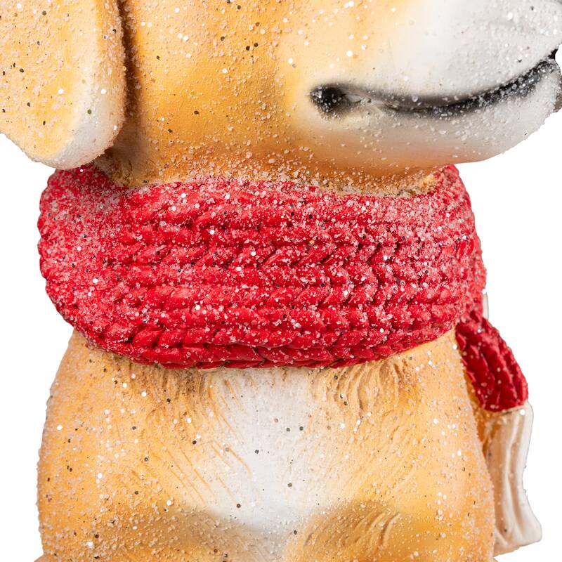 Glittery Dog with Gift Wearing Scarf and Hat Christmas Decoration - 15"