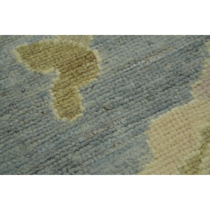 Handmade Wool Oushak Turkish Area Rug, Floral Geometric Carpet - 11' 11'' X 9' 1''