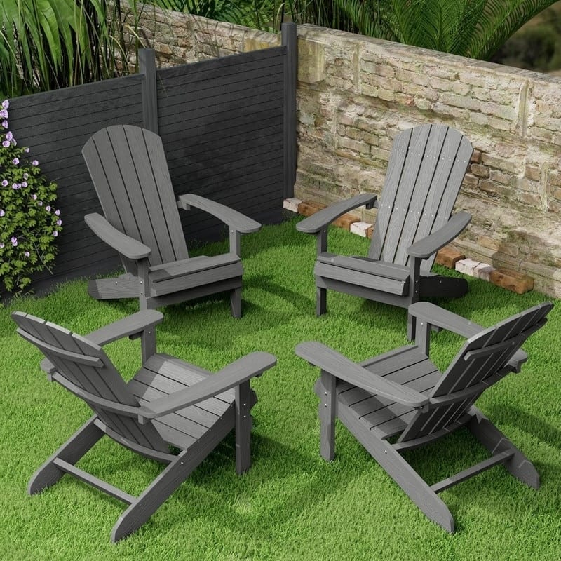 WINSOON All Weather HIPS Outdoor Plastic Adirondack Chairs Set of 4 - Dark Gray