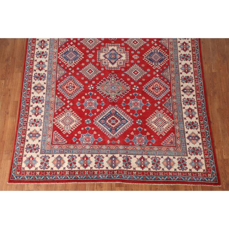 Red Traditional Kazak Area Rug Handmade Oriental Wool Carpet - 6'8" x 9'9"