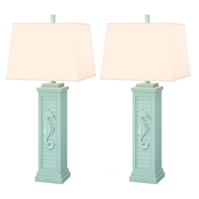 HomeRoots Set of 2 White Seahorse Shutter Base Table Lamps - 14 W x 32 D x 12 H