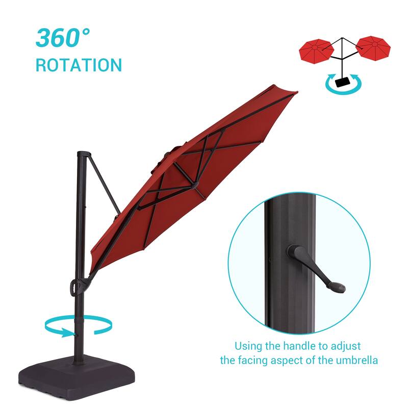 LIVOOSUN Outdoor Cantilever Offset Patio 11Ft Aluminum Umbrella w/Base
