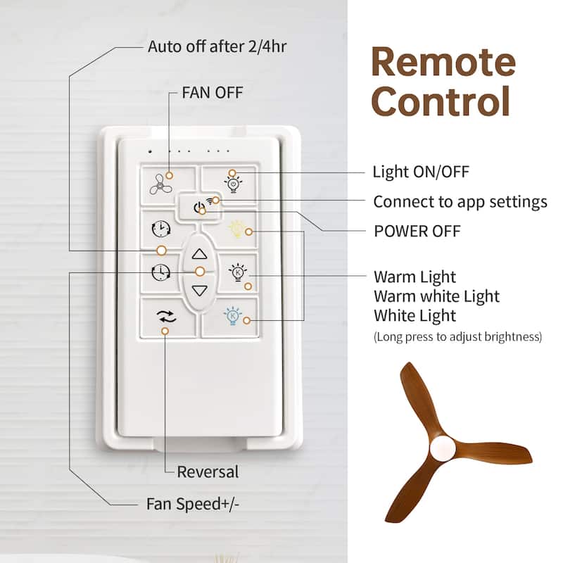 52 inch Smart Ceiling Fan with Light Remote 3 ABS Blades 18W Dimmable LED Reversible DC Motor