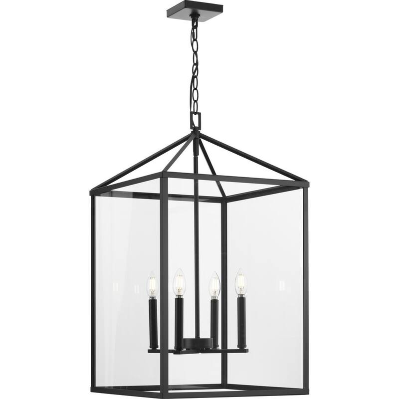 Hillcrest Collection Four-Light Matte Black Transitional Hall & Foyer Light - 17 in x 17 in x 29.75 in