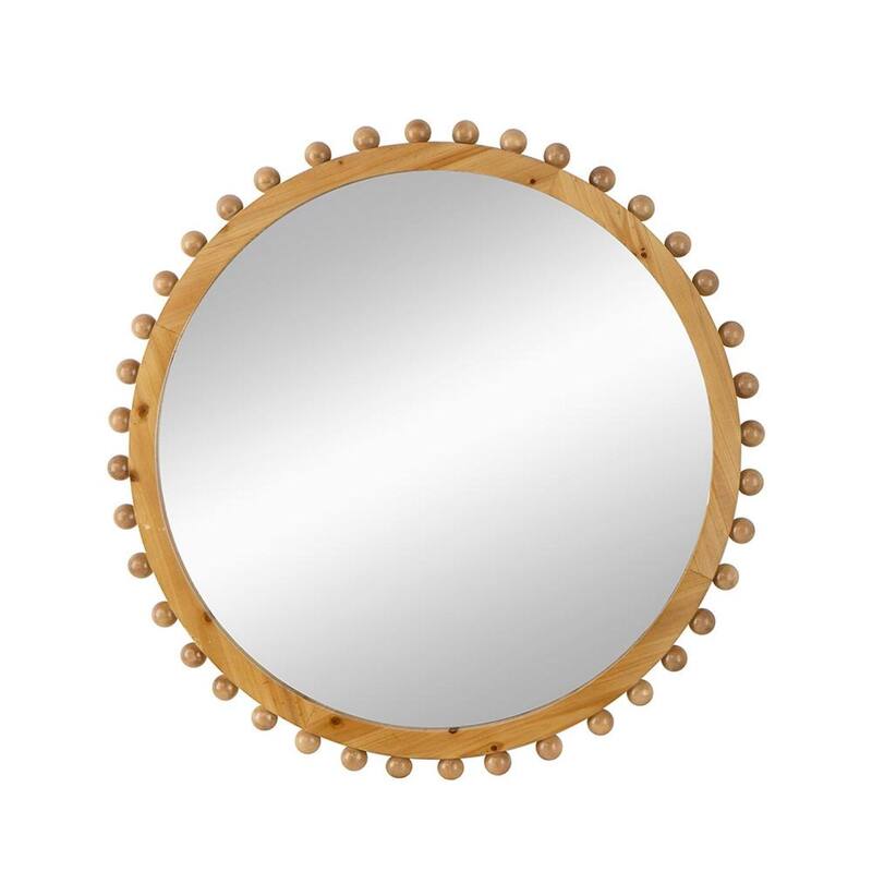 HomeRoots 34" Brown Abstract Wood Framed Accent Mirror - 33.5' X '33.5' X '2