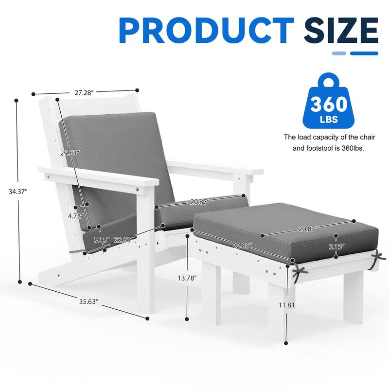 Outdoor Patio HDPE Chair Set with a Movable Ottoman & Removable Cushions