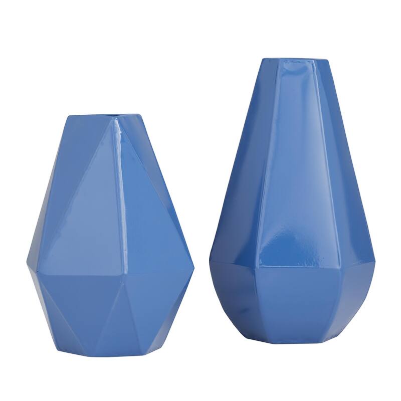 Metal Geometric Decorative Vase - Set of 2 Yellow, Cream, Blue, White - CosmoLiving by Cosmopolitan